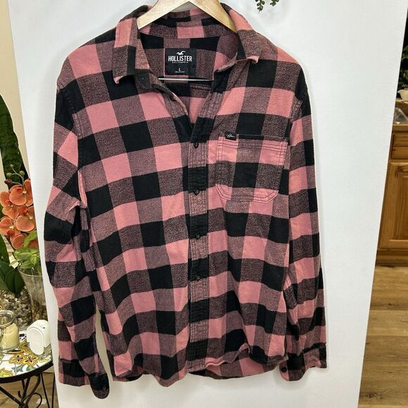 Holister Salmon Color Flannel‎ Large Spellout On Back Men's Size Large Button - Picture 4 of 9